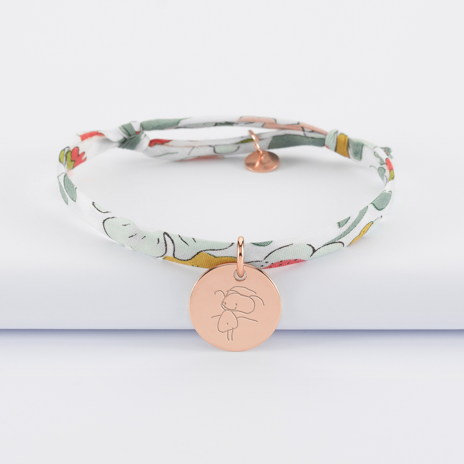 Bracelet enfant personnalisé liberty médaille gravée plaqué or rose 15 mm - dessin