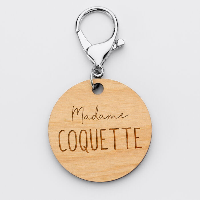 Personalised engraved wooden "Ms." round medallion keyring 50mm 1