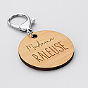 Personalised engraved wooden "Ms." round medallion keyring 50mm 2