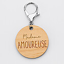 Personalised engraved wooden "Ms." round medallion keyring 50mm 3