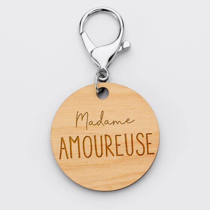 Personalised engraved wooden "Ms." round medallion keyring 50mm 3