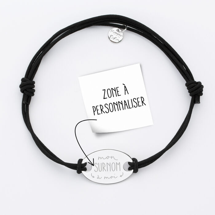 Bracelet Personnalise Edition Speciale Surnom Homme Cordon Double Medaille Ovale Argent Gravee