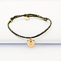 Sparkly cord bracelet with personalised engraved gold plated initial heart medallion 10 mm - 3
