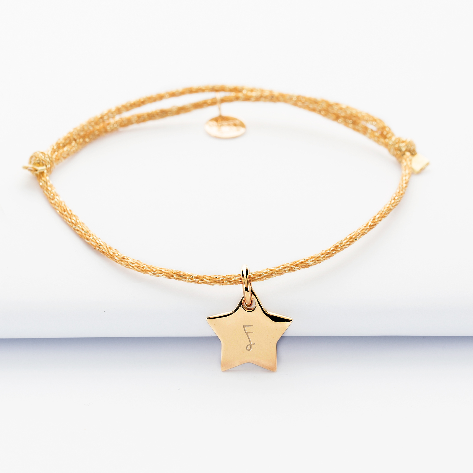 Sparkly cord bracelet with personalised engraved gold plated initial star medallion 10 mm - 1