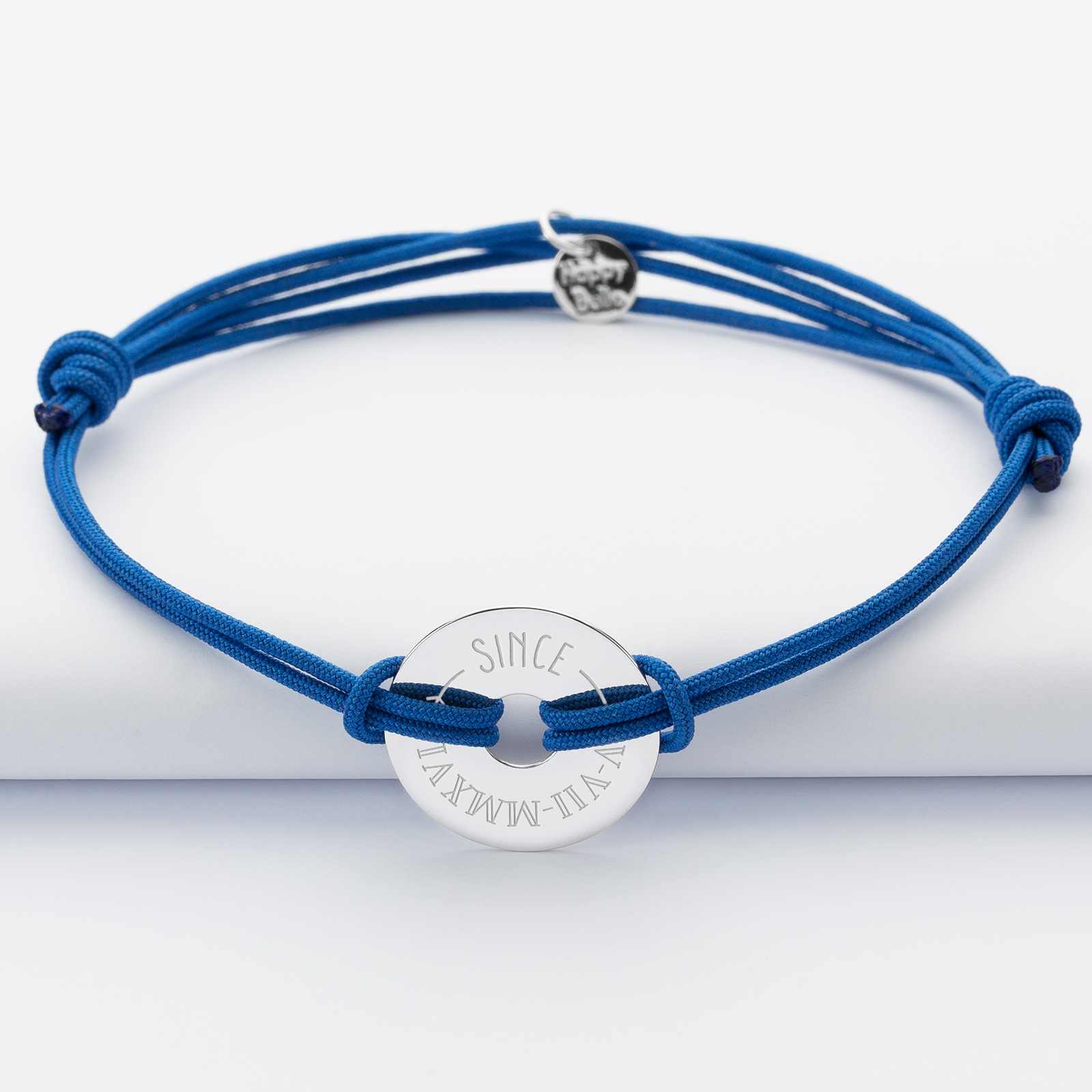 Men's double cord bracelet with personalised engraved target silver medallion 20mm - "love since" special edition