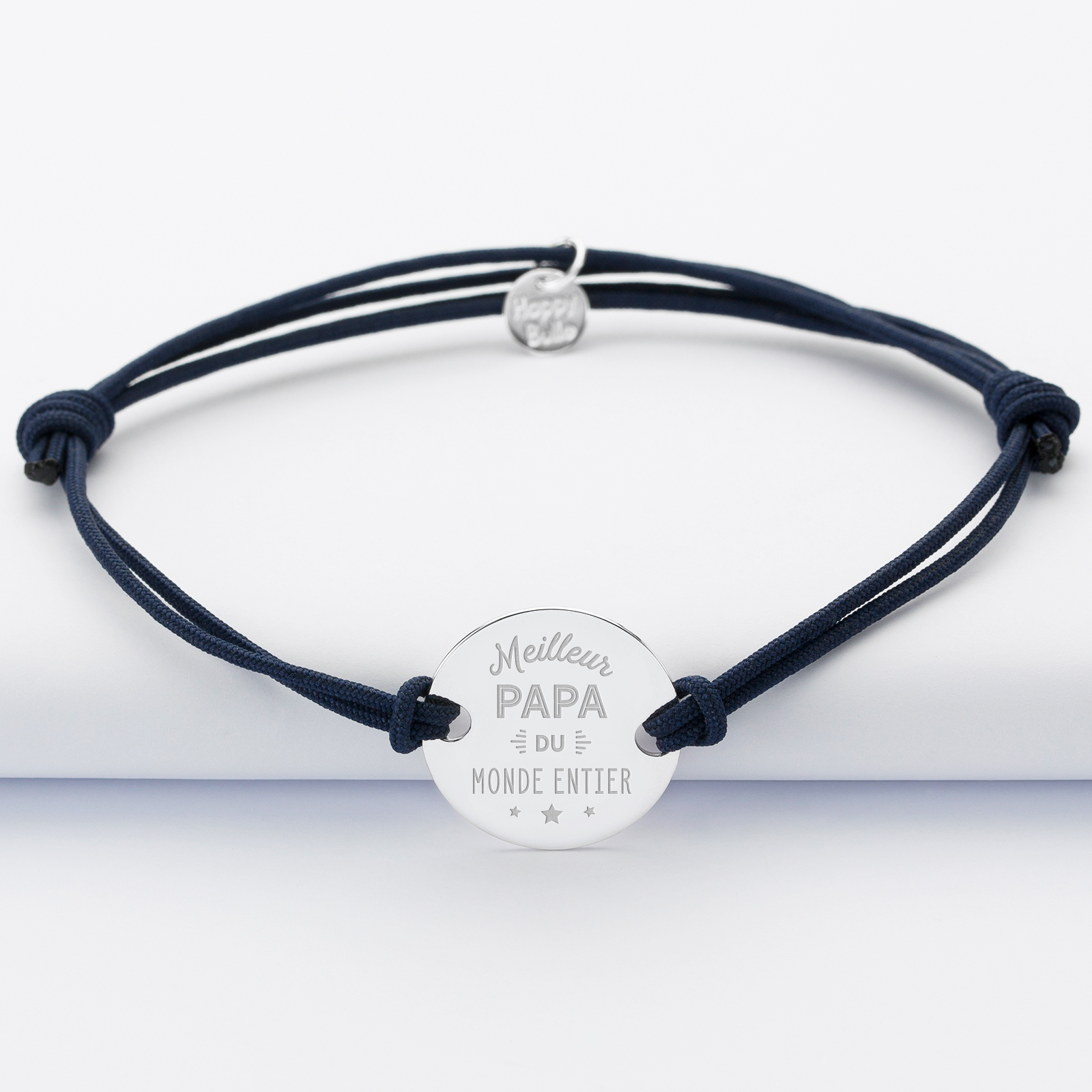 Bracelet Meilleur papa cordon doublé médaille gravée argent 2 trous 20 mm - 1