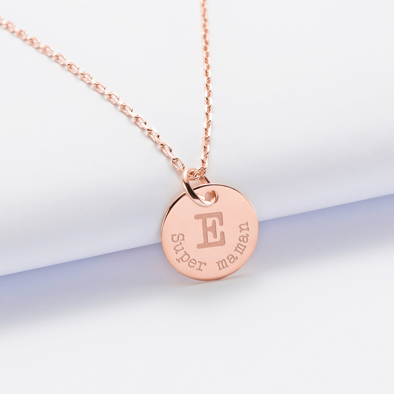 Pendentif personnalisé médaille gravée plaqué or rose 15 mm - édition spéciale "Initiale" - initiales 1 E