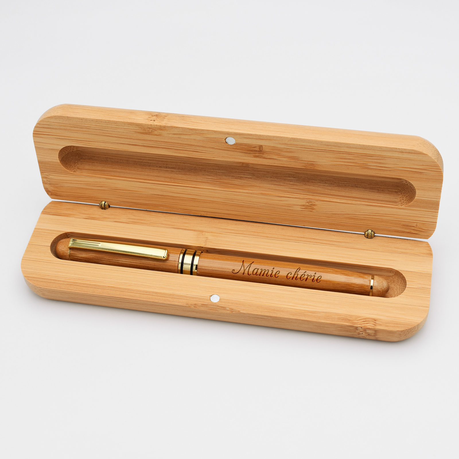 Personalised bamboo pen case and engraved fountain pen 172x50mm