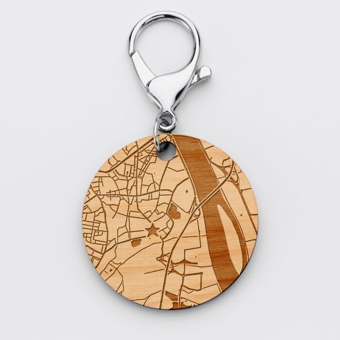 Porte-clés personnalisé gravé bois médaille ronde 50 mm "Carte géographique" - carte