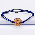 Bracelet homme médaille gravée bois ronde 21 mm - Edition spéciale "Best Dad ever" bleu