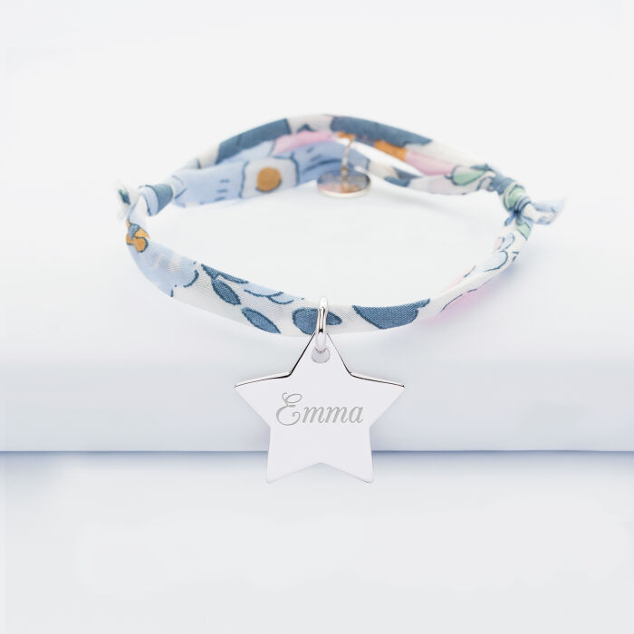 Children's Liberty bracelet with personalised engraved star silver name medallion 20x20mm - name 1