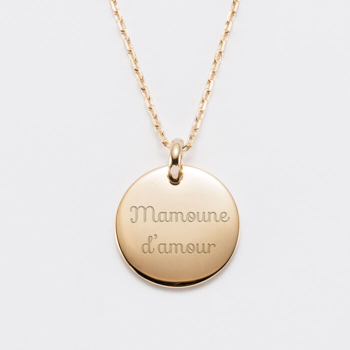 Personalised engraved gold plated rounded medallion pendant 20 mm sketch