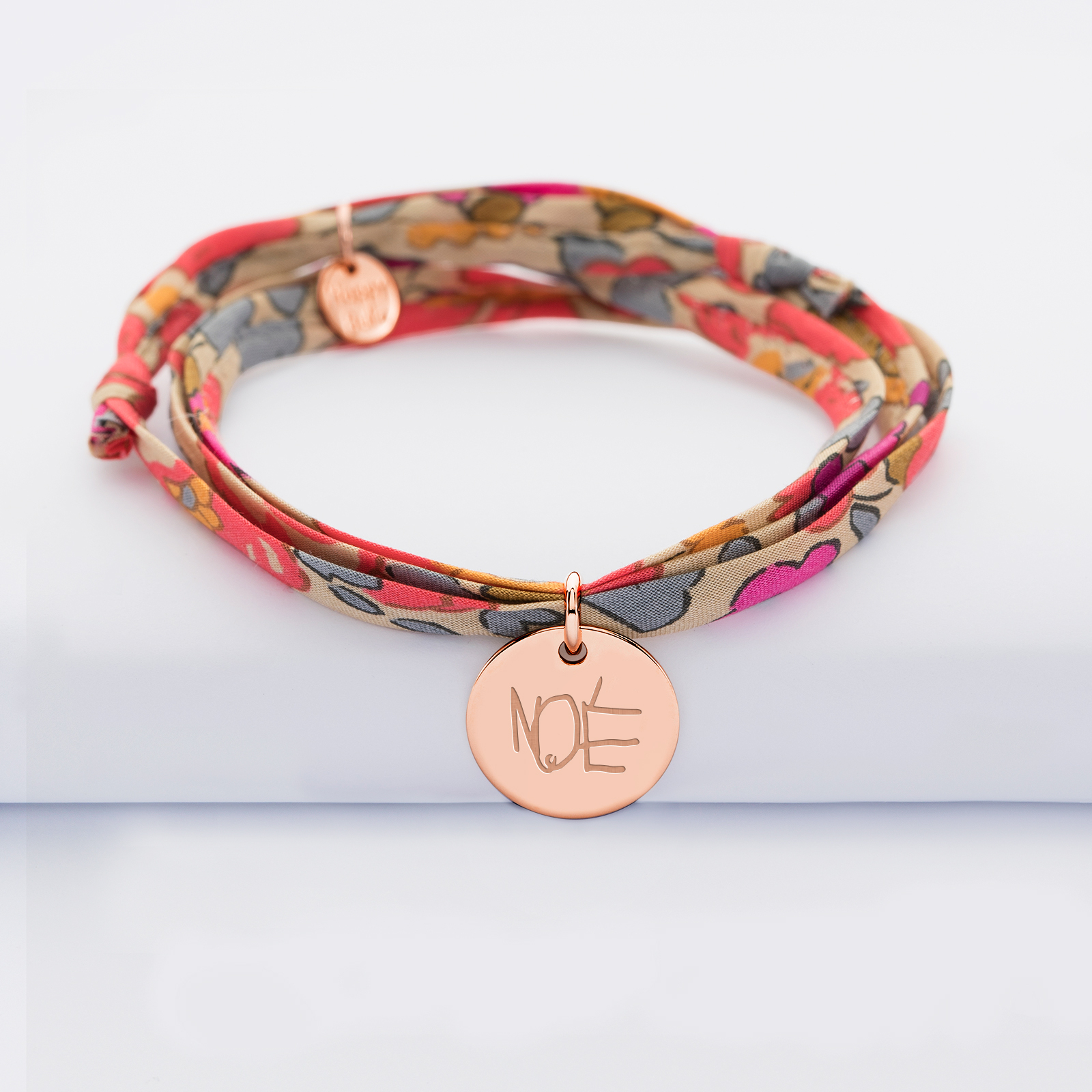 Personalised Liberty 3-lap bracelet bracelet with engraved medal pink gold 15 mm