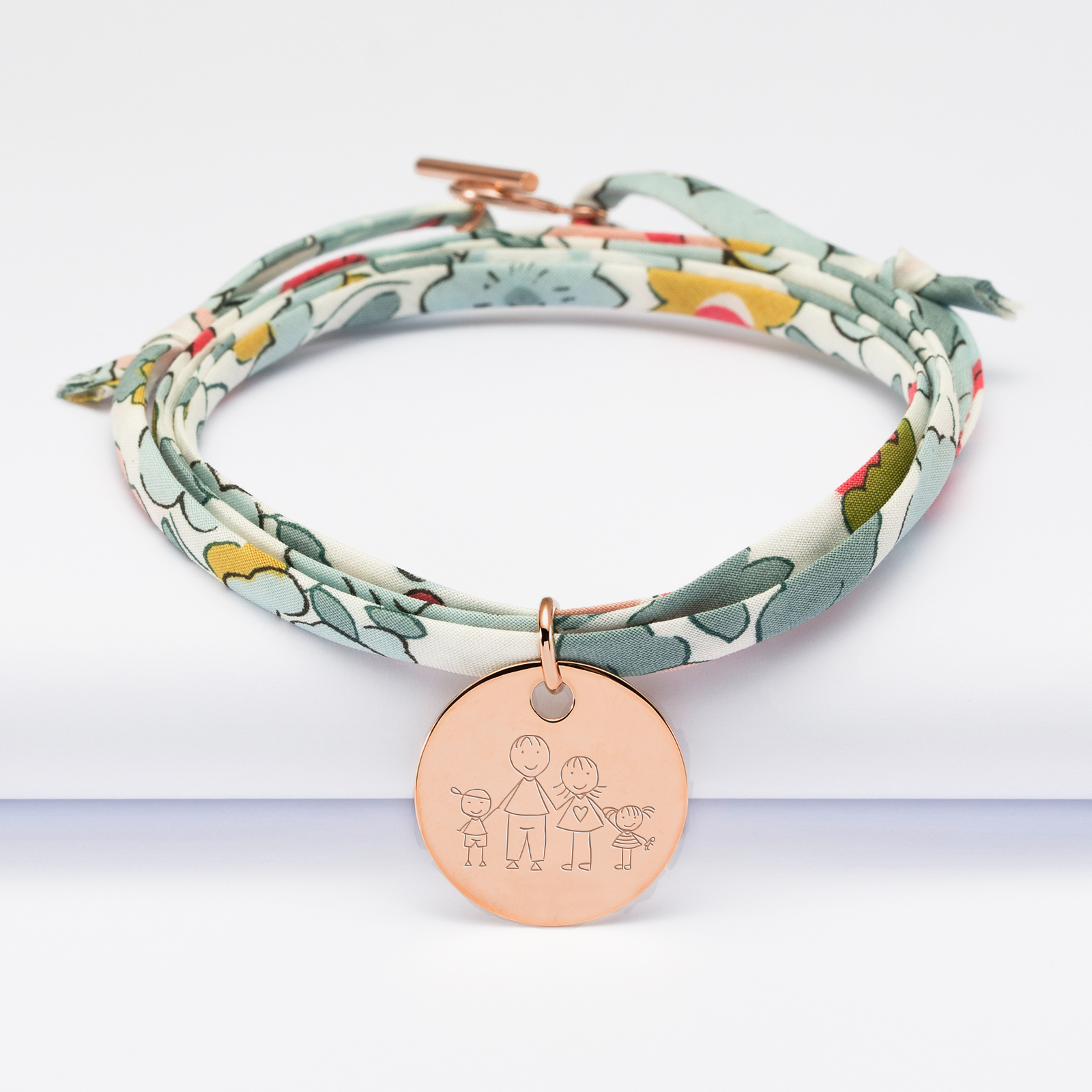 Personalised Liberty 3-lap bracelet with engraved medal pink gold 19 mm