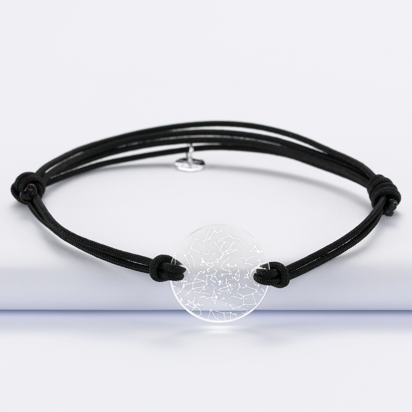 Personalised men double cord bracelet engraved acrylic disc pendant 2 holes 21mm ‘Stars map’