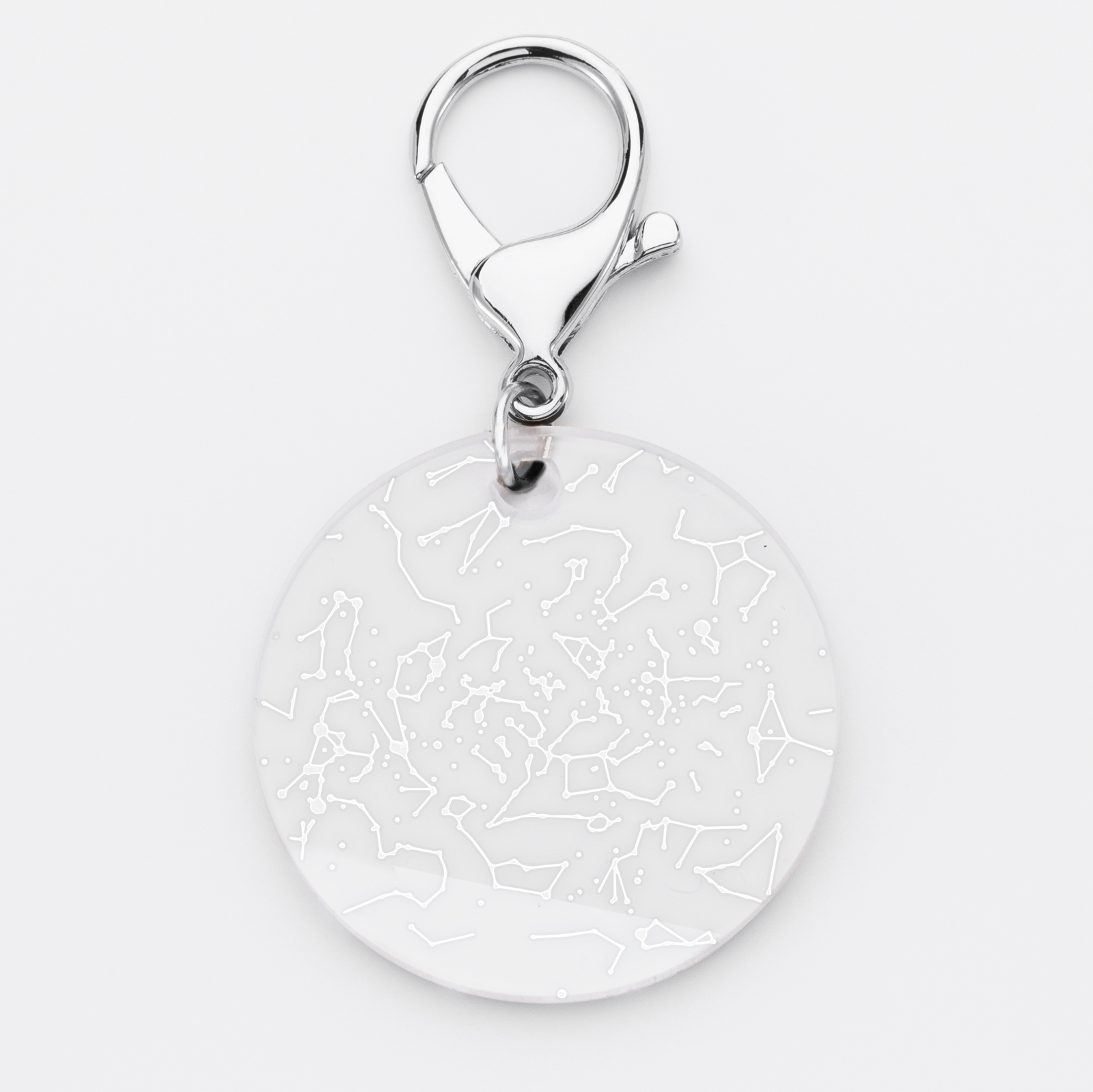 Personalised keyring with engraved acrylic medaillion 50mm ‘Stars map’