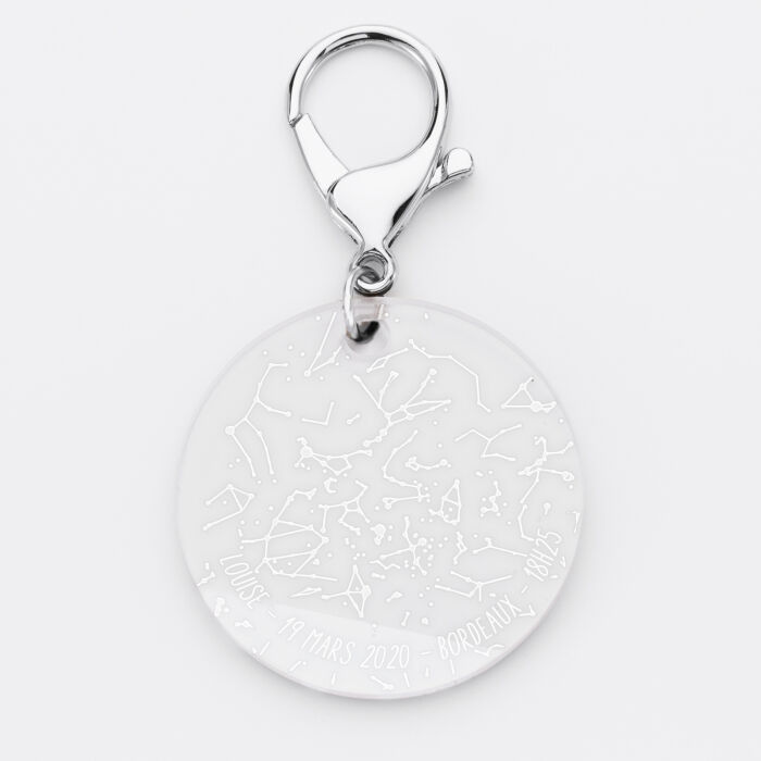 Porte-clés personnalisé gravé acrylique médaille ronde 50 mm "Carte du ciel étoilé" naissance