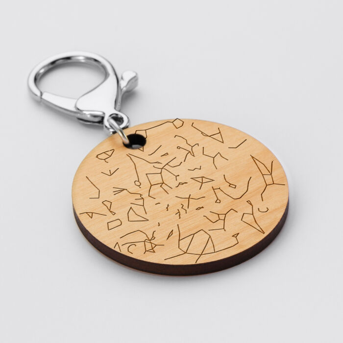 Porte-clés personnalisé gravé bois médaille ronde 50 mm "Carte du ciel étoilé" 2