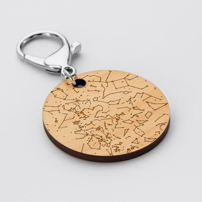 Porte-clés personnalisé gravé bois médaille ronde 50 mm "Carte du ciel étoilé" 4