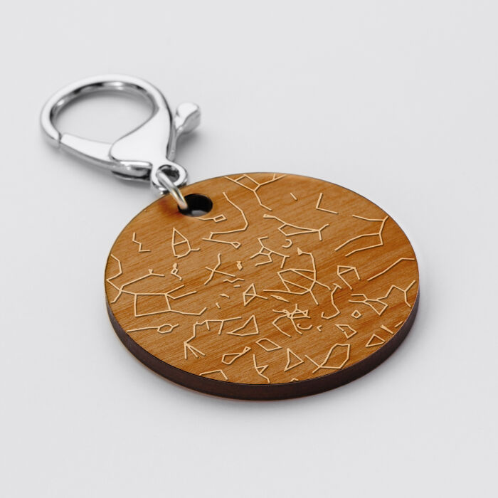 Porte-clés personnalisé gravé bois médaille ronde 50 mm "Carte du ciel étoilé" version dark 2