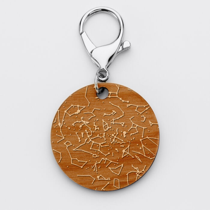 Porte-clés personnalisé gravé bois médaille ronde 50 mm "Carte du ciel étoilé" version dark 3