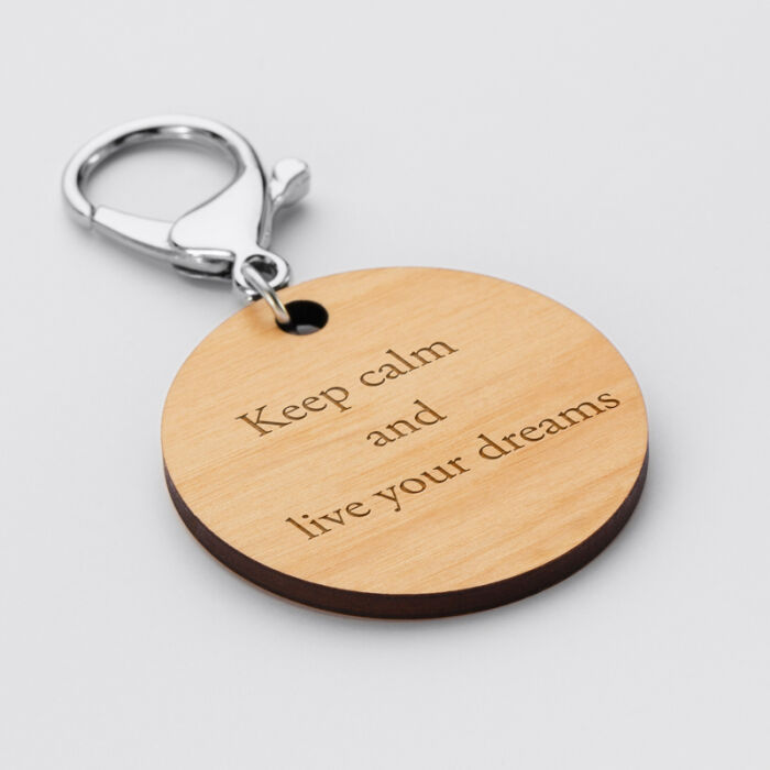 Porte-clés personnalisé gravé bois médaille ronde 50 mm "Carte du ciel étoilé" texte