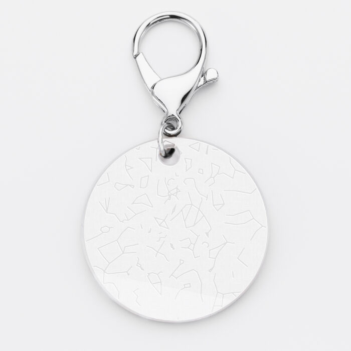 Porte-clés personnalisé gravé acrylique médaille ronde 50 mm "Carte du ciel étoilé" version white simple 2