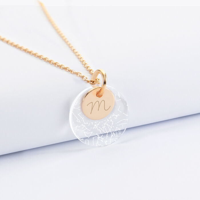 Personalised double medals pendant engraved gold-plated 10 mm and acrylic "Starry sky map" 20 mm