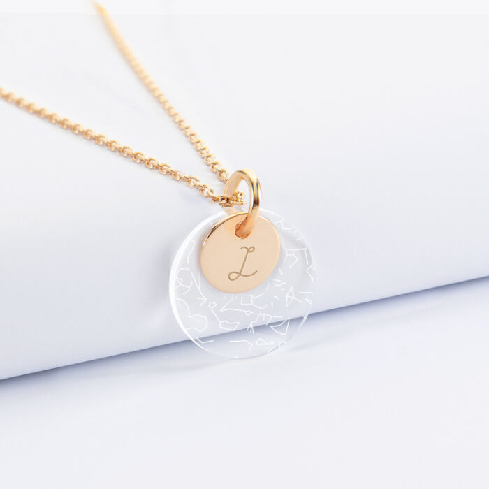 Personalised double medals pendant engraved gold-plated 10 mm and acrylic "Starry sky map" 20 mm