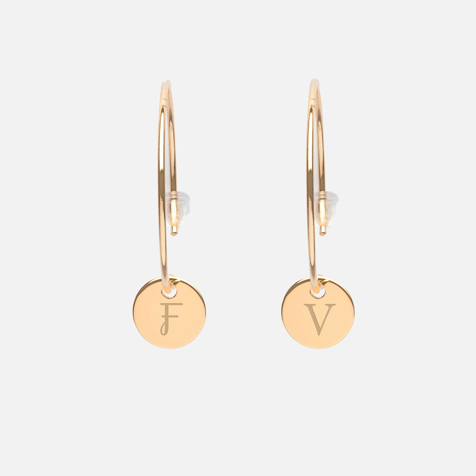 Creole earrings personalised medals engraved 10 mm gold-plated initial gold-plated