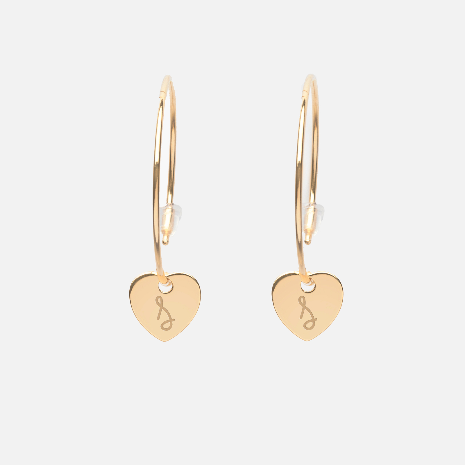 Creole earrings personalised with engraved gold-plated medals initial heart 10 mm