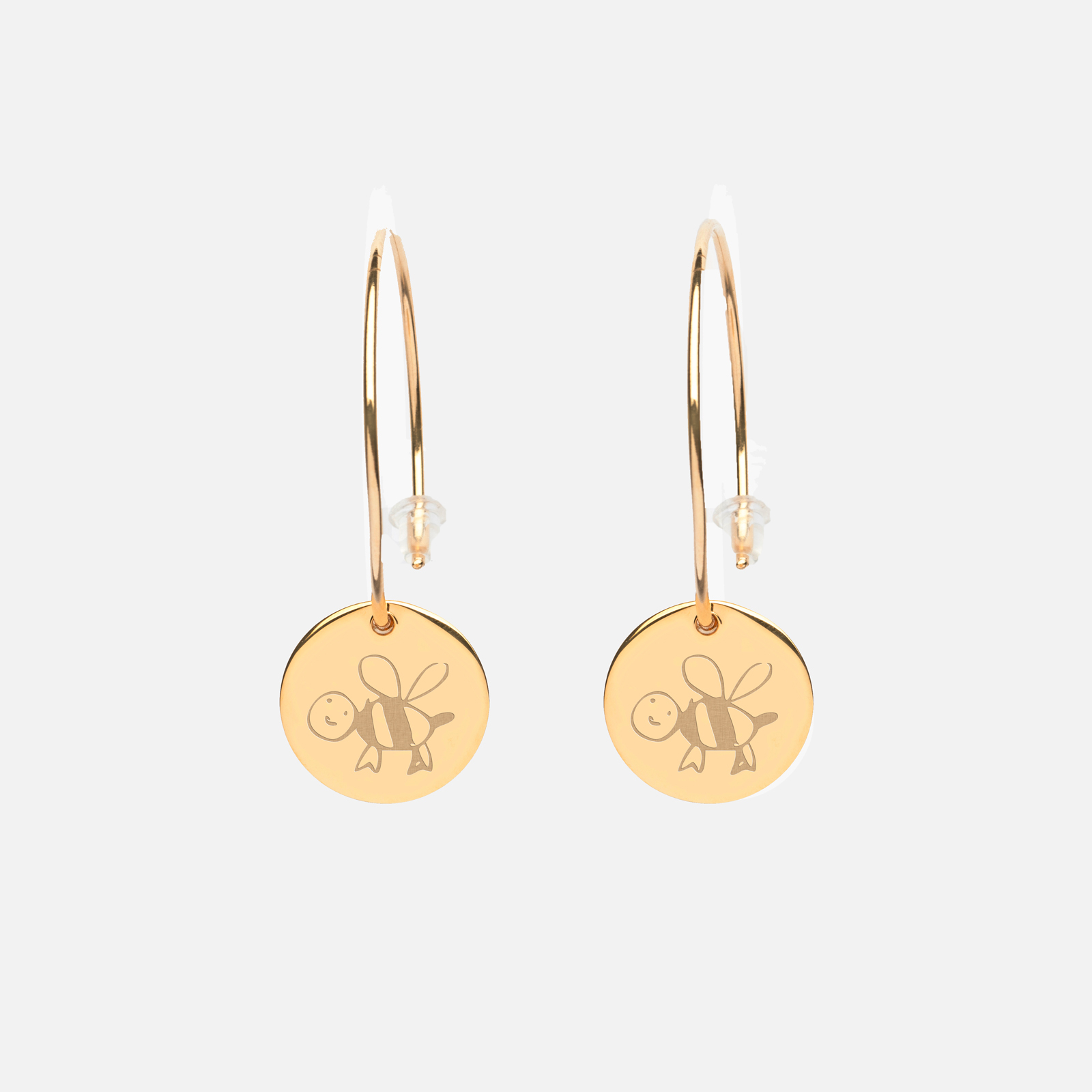 Creole earrings personalised with engraved gold-plated medals 15 mm