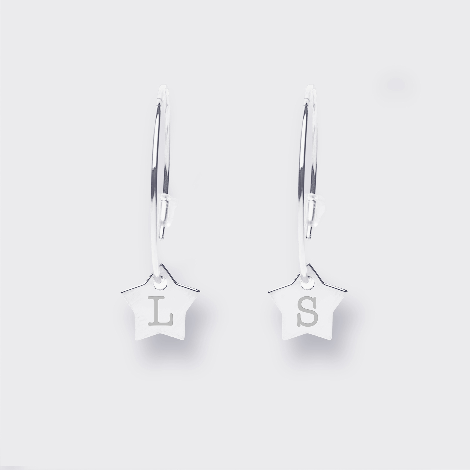 Creole earrings personalised medals engraved 12 mm silver star initial