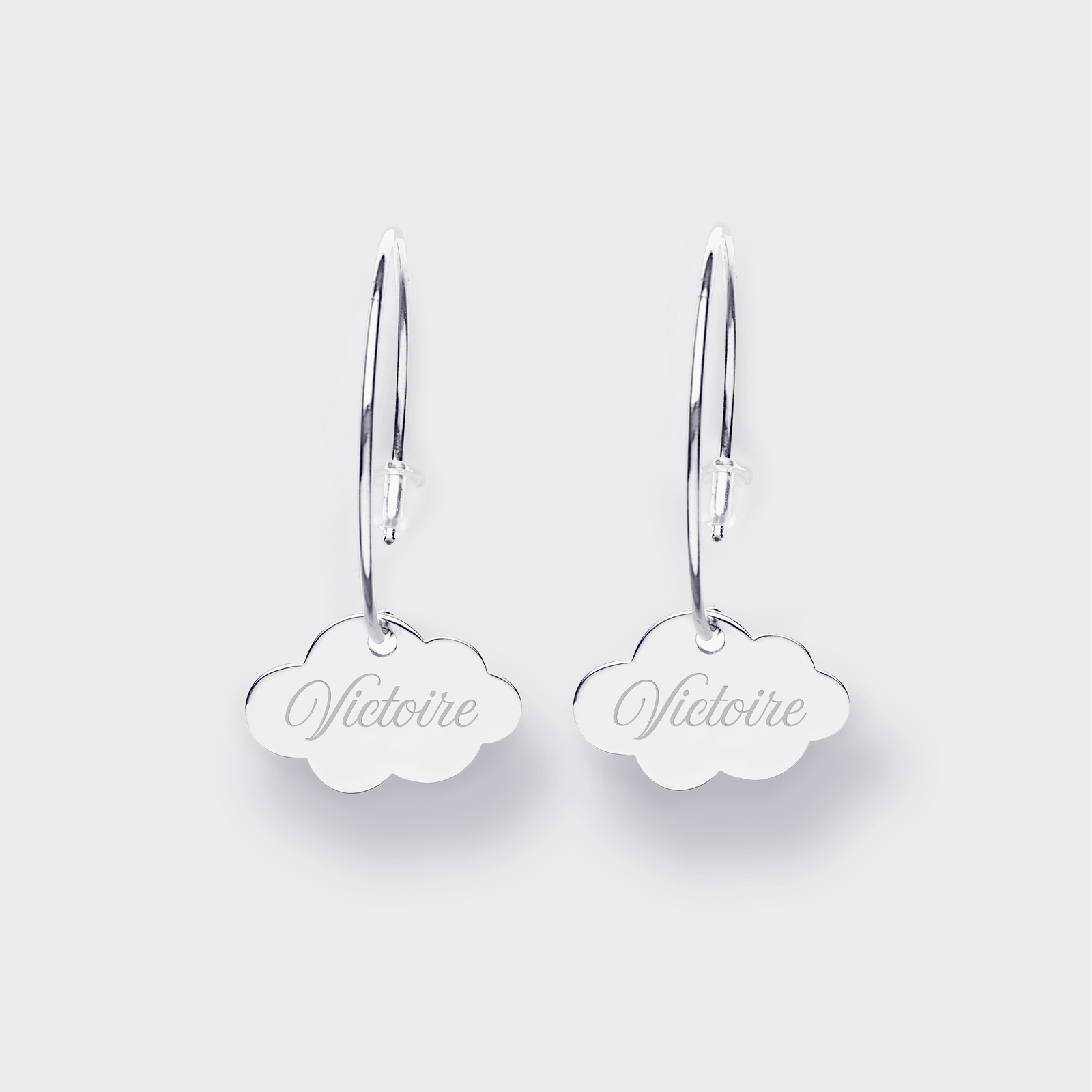 Creole earrings personalised cloud medals engraved silver 20x14 mm