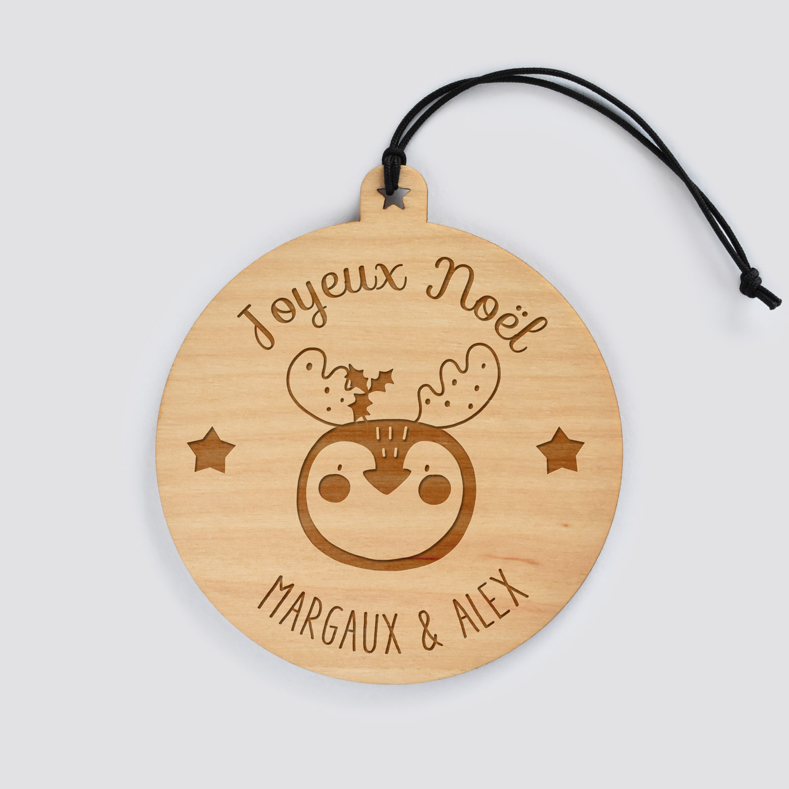 Boule de Noël édition spéciale ronde personnalisée bois gravé