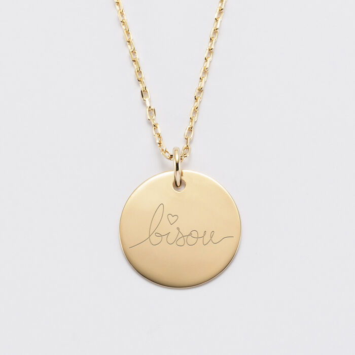 Pendentif personnalisé médaille gravée plaqué or 19 mm - Edition spéciale Amour bisou