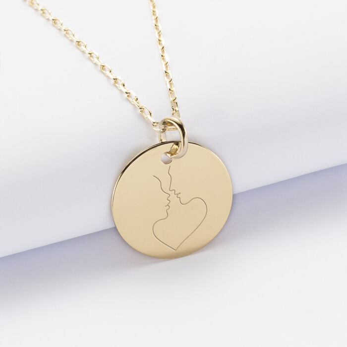 Pendentif personnalisé médaille gravée plaqué or 19 mm - Edition spéciale Amour mon coeur