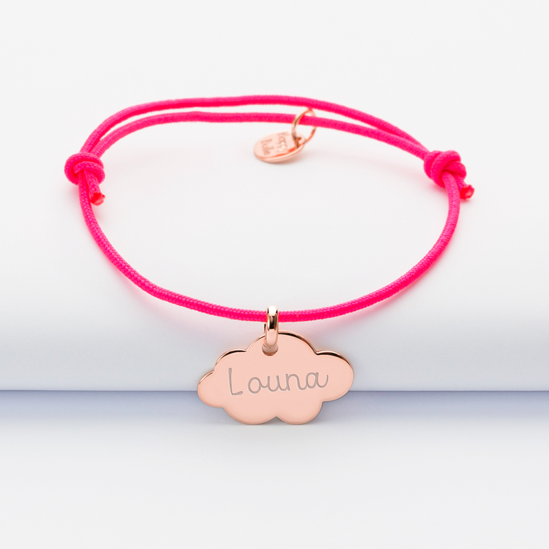 Bracelet enfant personnalisé médaille gravée plaqué or rose nuage 20x14 - Nos petits imparfaits prénom