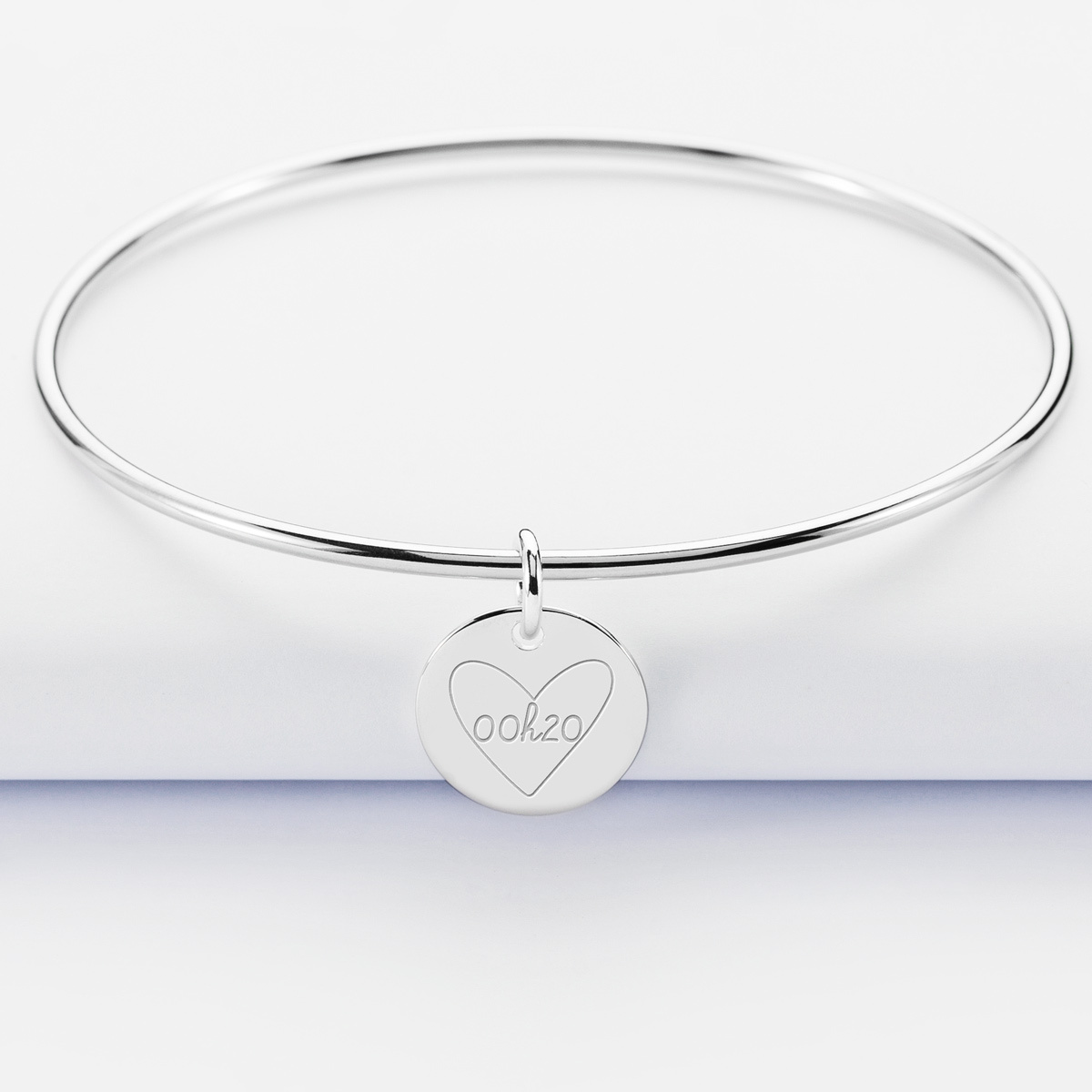Personalised silver bangle and engraved medallion 15mm - HB x Mon petit Léon
