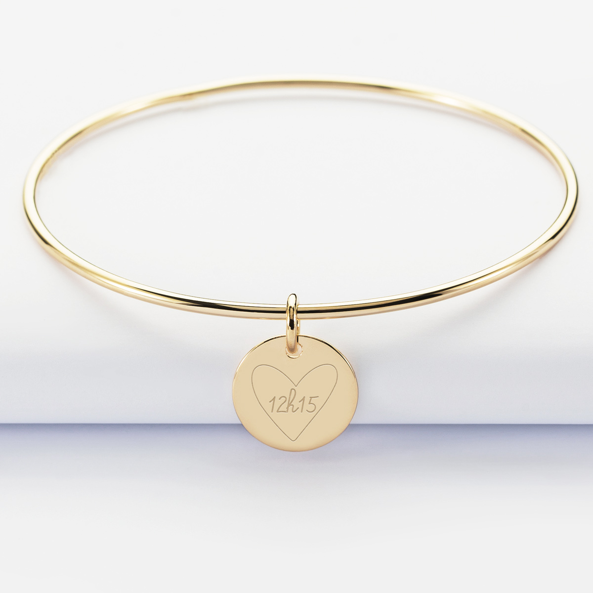 Personalised gold plated bangle and engraved medallion 15mm - HB x Mon petit Léon