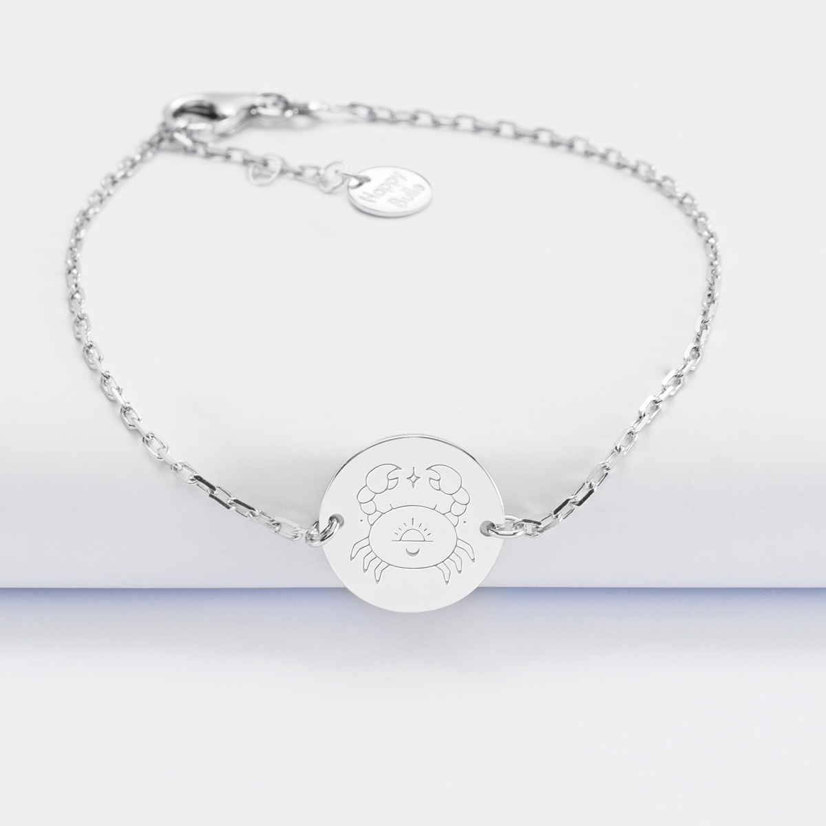 Bracelet chaine personnalisé médaille gravée argent 2 trous 15 mm - Edition spéciale Astro cancer