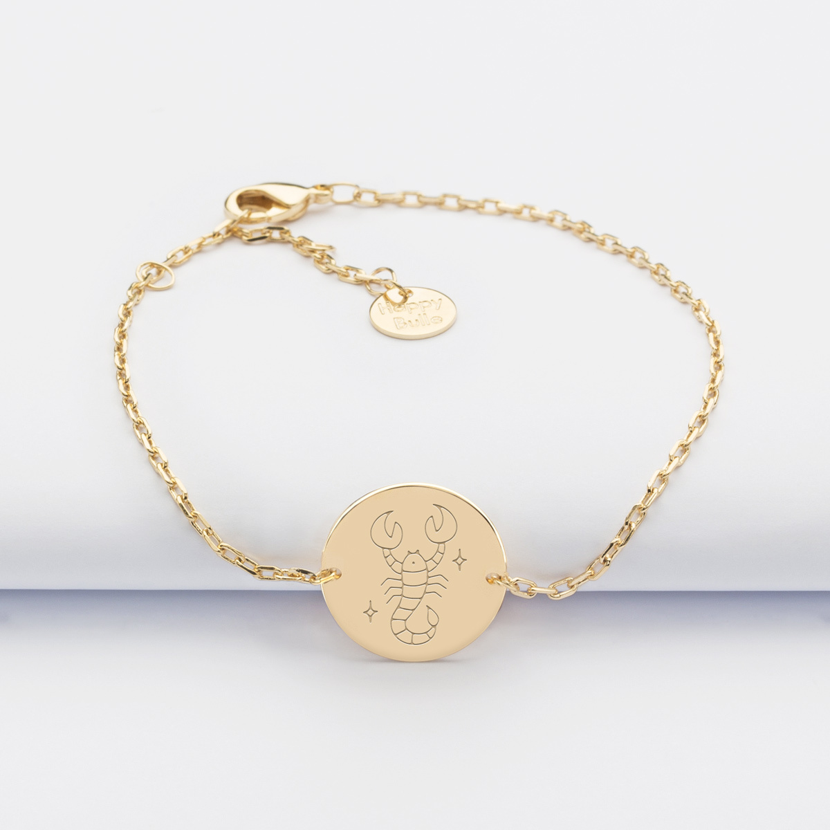 Bracelet chaine personnalisé médaille gravée plaqué or 2 trous 15 mm - Edition spéciale Astro scorpion