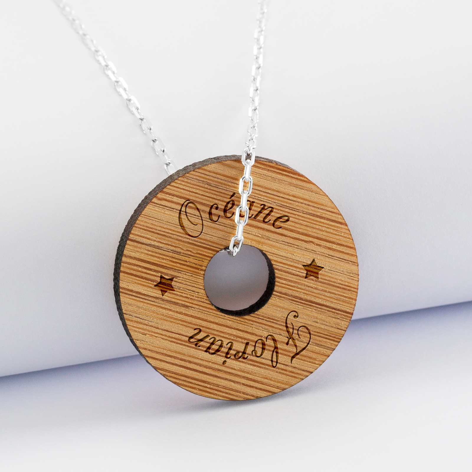 Personalised engraved wooden heart medallion pendant 28mm - 1