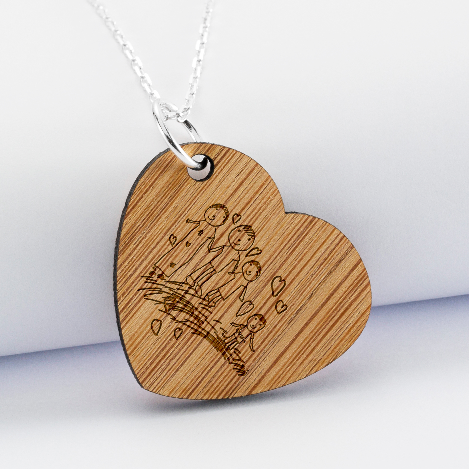 Personalised heart wooden engraved medallion pendant 33x30mm - sketch