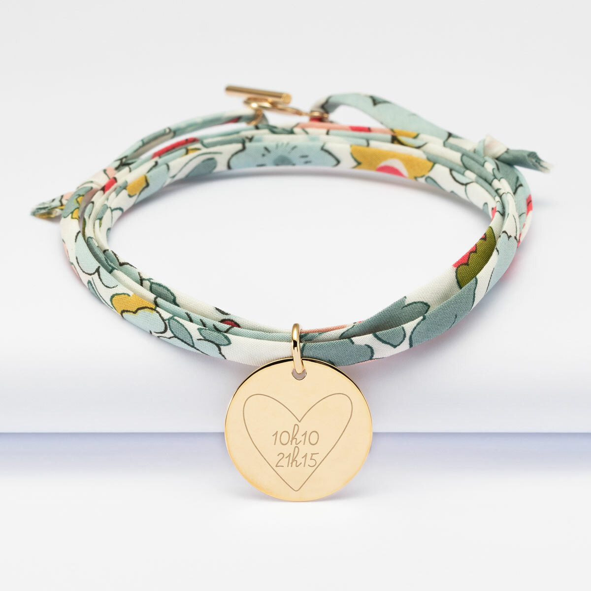 Liberty 3 turns bracelet with personalised engraved gold plated medallion 19mm - HappyBulle x Mon petit Léon