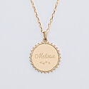 Personalised Sun engraved gold plated medallion pendant 20 mm