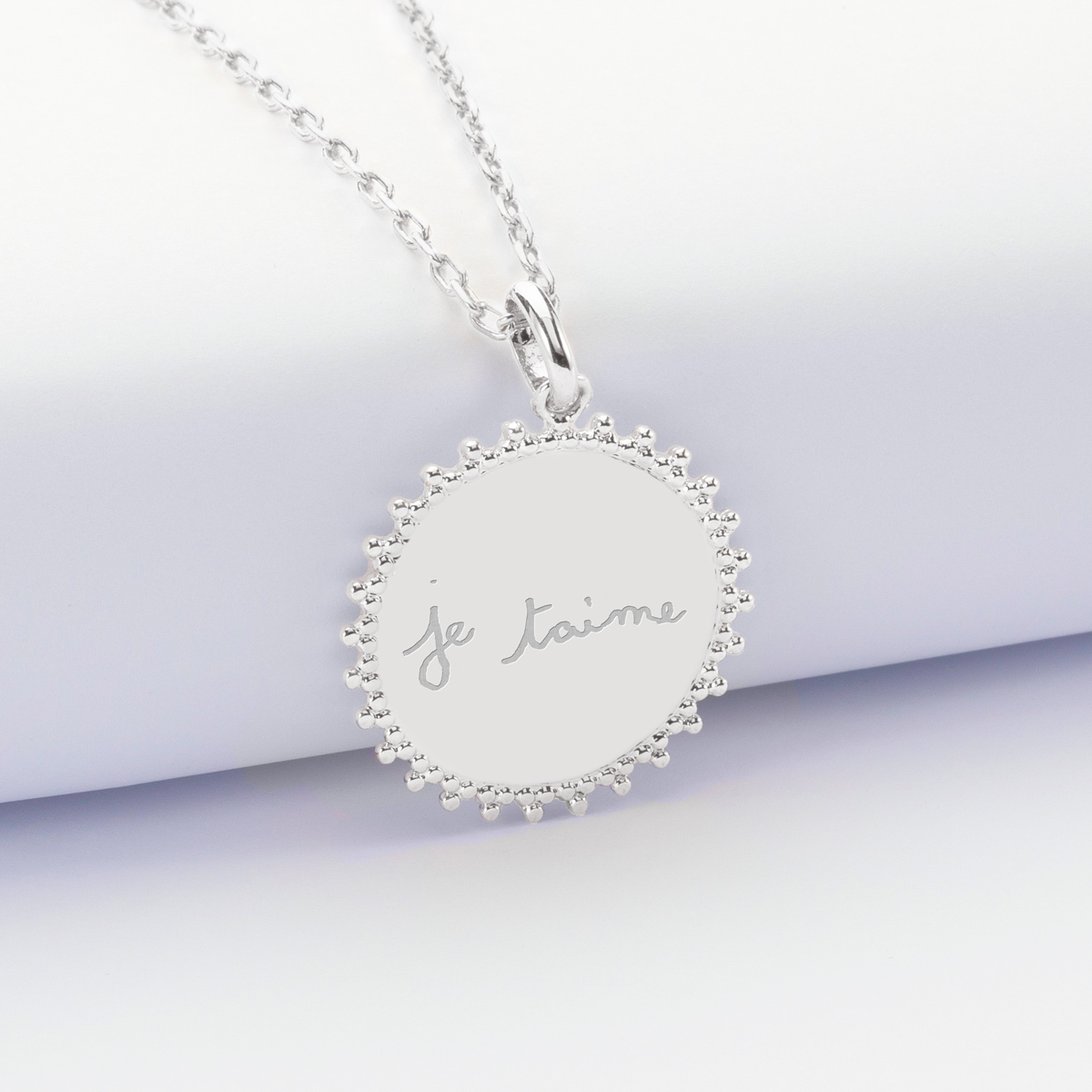 Personalised Sun engraved silver medallion pendant 20 mm