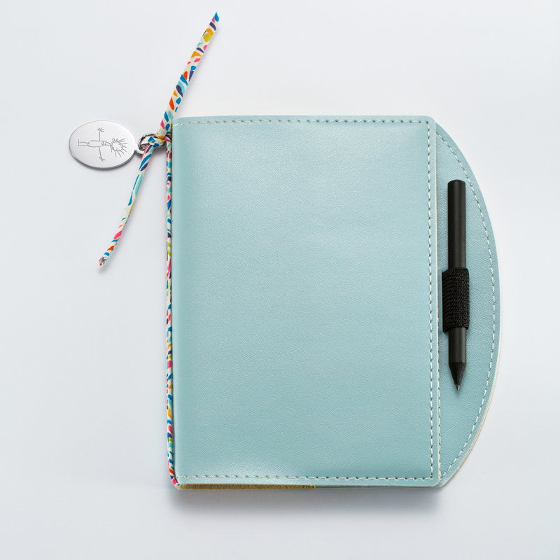 Leather Liberty notebook with 30x20mm steel medallion - sketch notebook closed