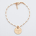 Bracelet perles colorées personnalisé médaille gravée plaqué or 15 mm texte et picto