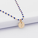 Collier perles colorées personnalisé médaille gravée plaqué or 10 mm